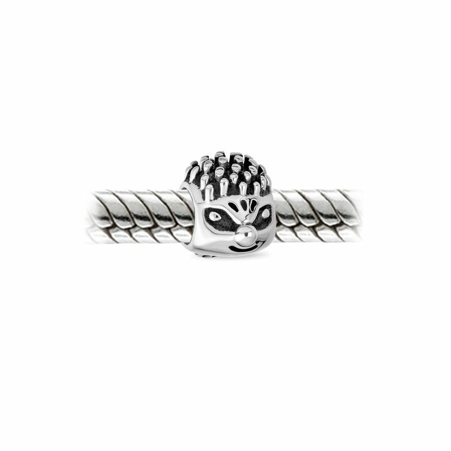 Shop Women Bling Jewelry Animal Beads | Cute Whimsical Hedgehog Animal Charm Bead Oxidized .925 Sterling Silver