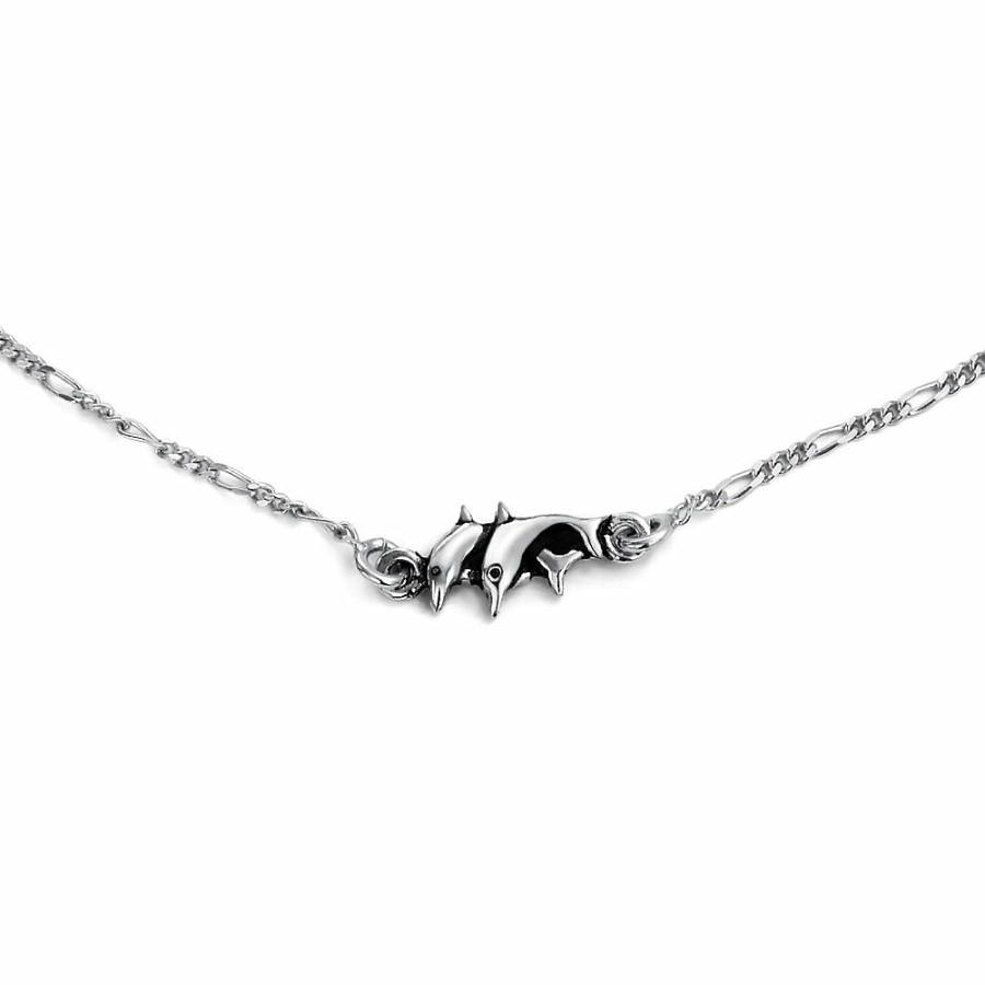 Shop Women Bling Jewelry Delicate Bracelets | Nautical Dolphin Anklet Figaro Chain Ankle Bracelet Sterling Silver