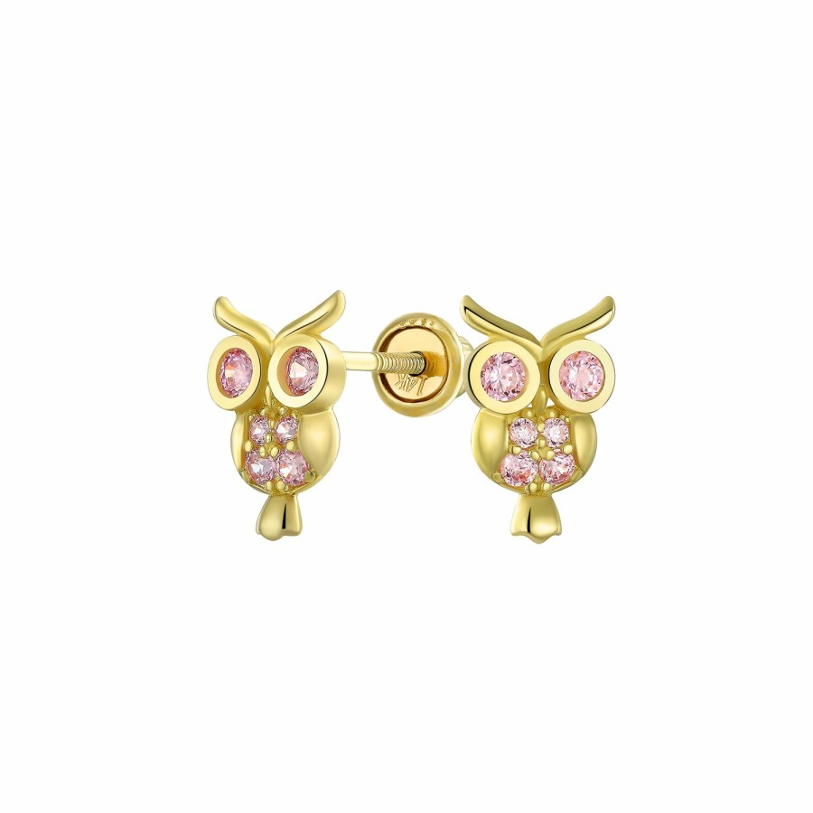 Shop Women Bling Jewelry | Tiny Cz Owl Or Butterfly Stud Earrings Real 14K Yellow Gold Screwback