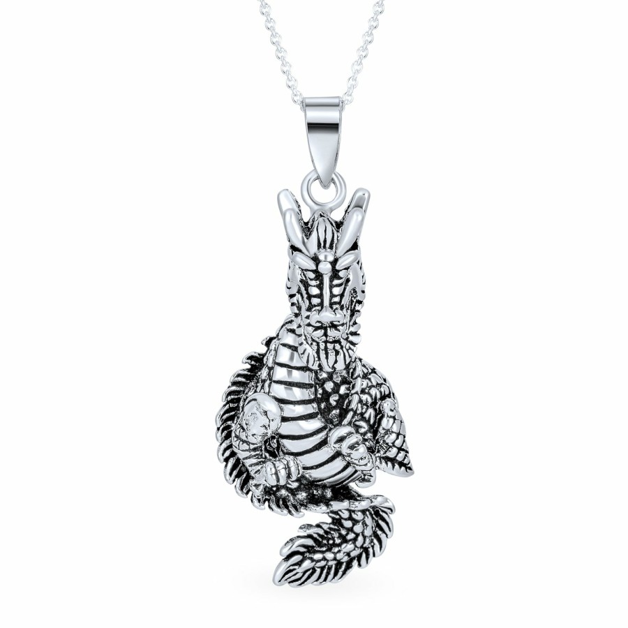 Shop Men Bling Jewelry Mens Pendants & Dog Tags | Asian Dragon Chinese Zodiac Astrology Pendant Necklace Sterling Silver