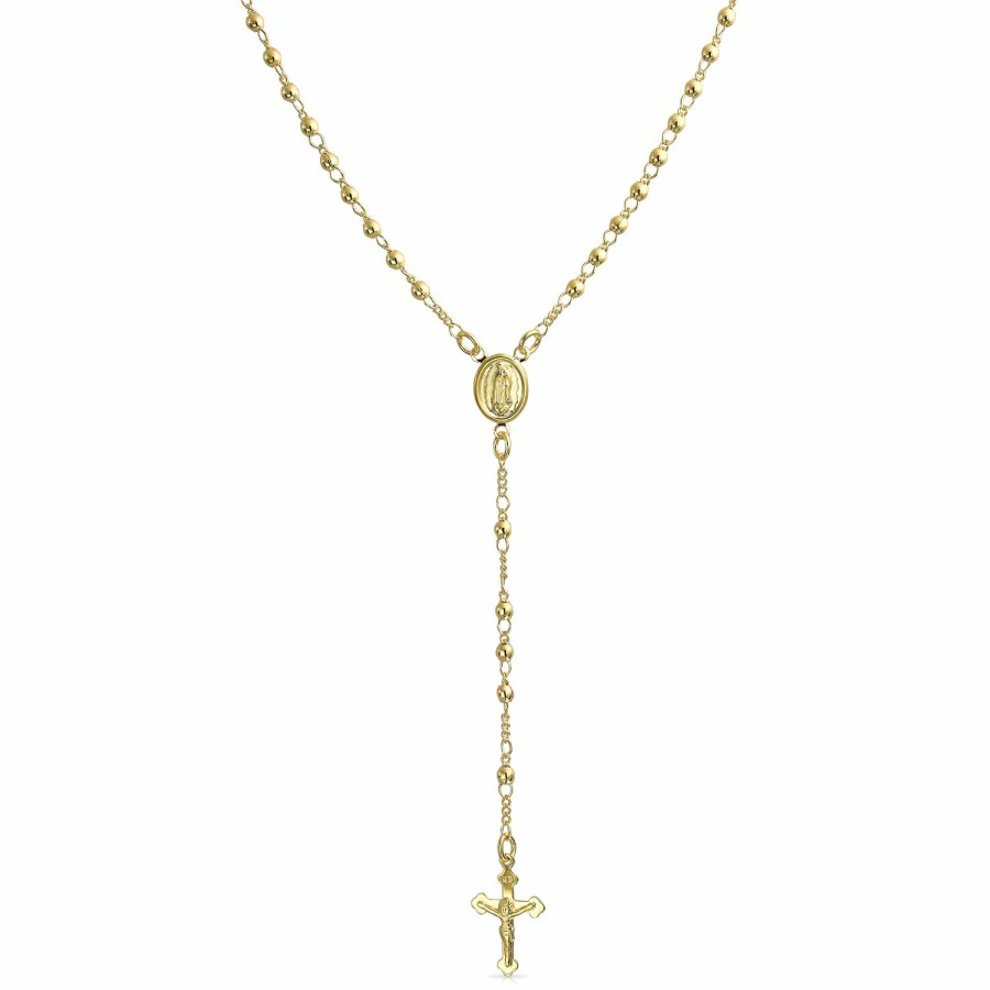 Shop Women Bling Jewelry Pendant Necklaces | Traditional Religious Cross Jesus Virgin Mary Rosary Bead Plated Necklace