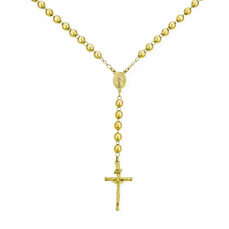 Shop Women Bling Jewelry Pendant Necklaces | Traditional Religious Cross Jesus Virgin Mary Rosary Bead Plated Necklace