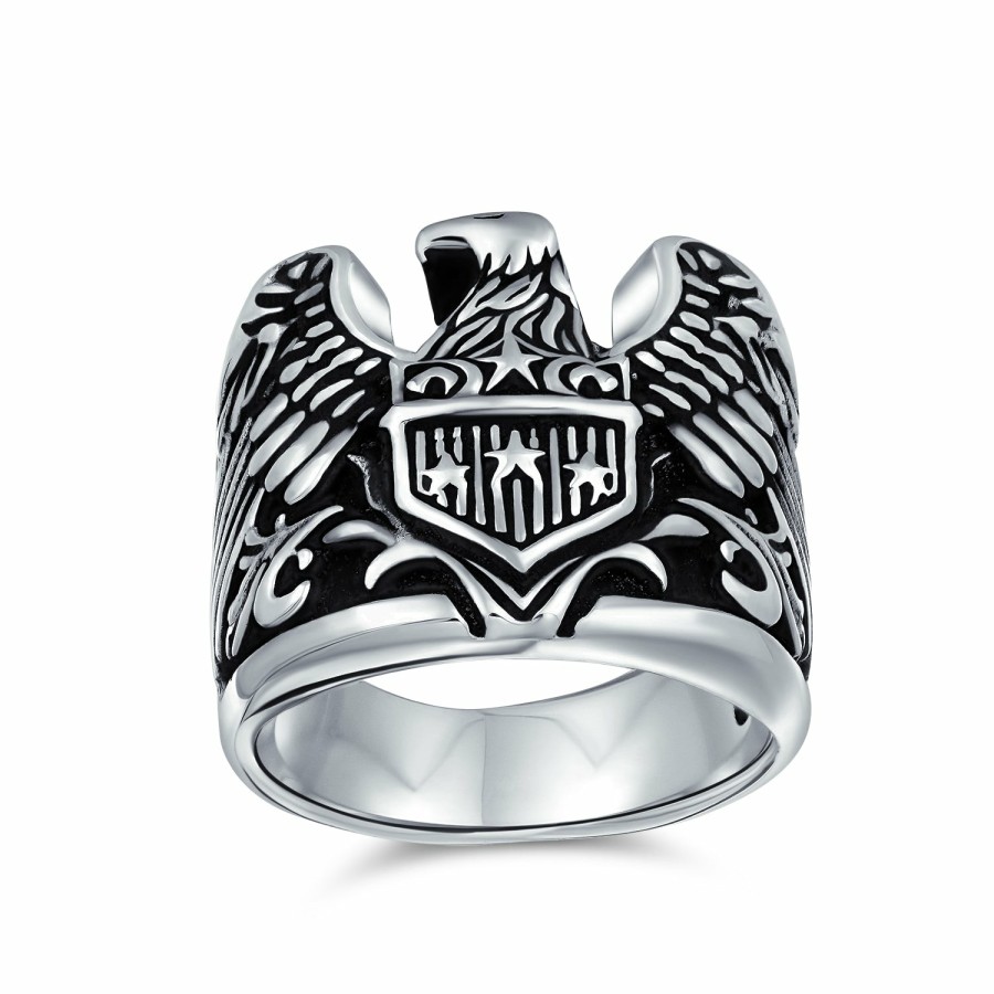 Shop Men Bling Jewelry Mens Engravable Rings | Men'S Statement Patriotic Usa American Symbol Bald Eagle Head Coin Signet Ring