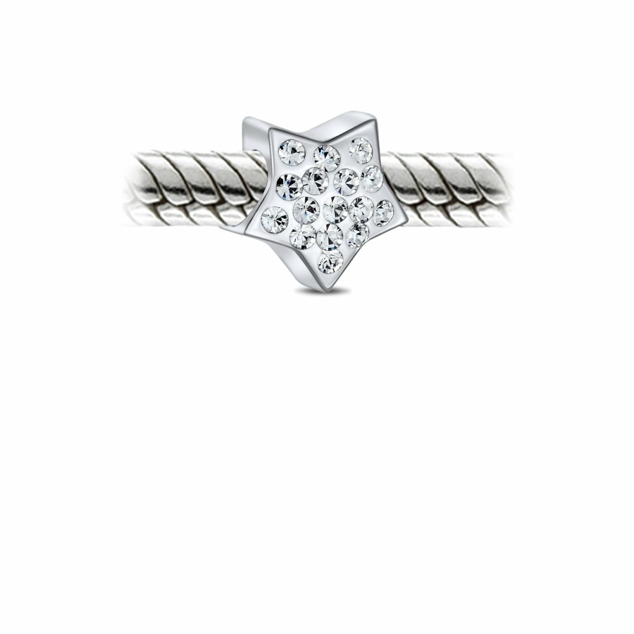 Shop Women Bling Jewelry Christmas Charms Beads | Patriotic Rock Star Celestial Crystal Charm Bead .925 Sterling Silver