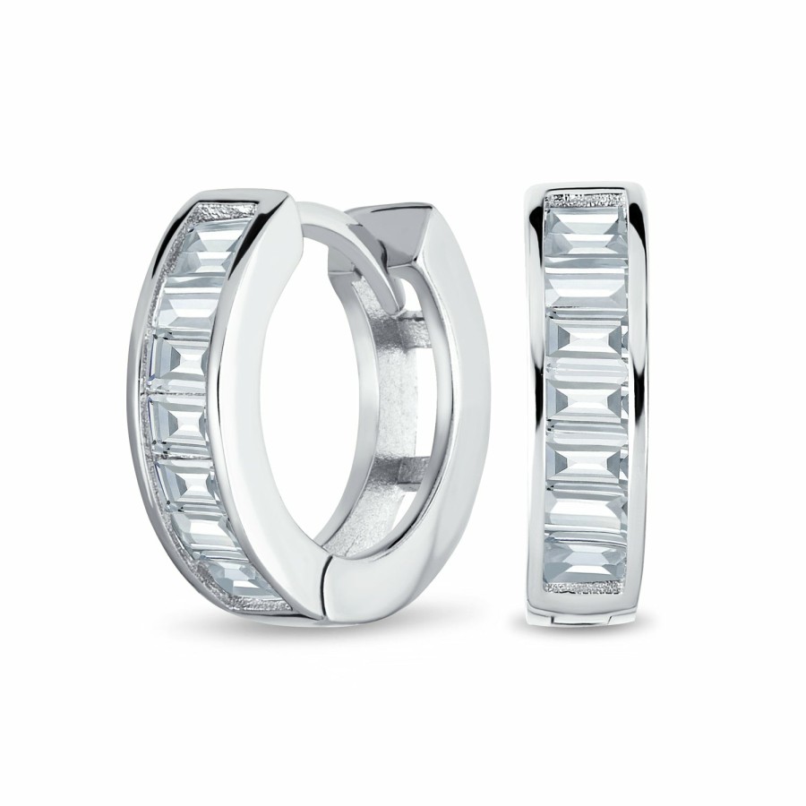 Shop Women Bling Jewelry Hoops Huggies Earrings | Small Baguette Cut Cz Channel Hoop Earrings .925 Sterling