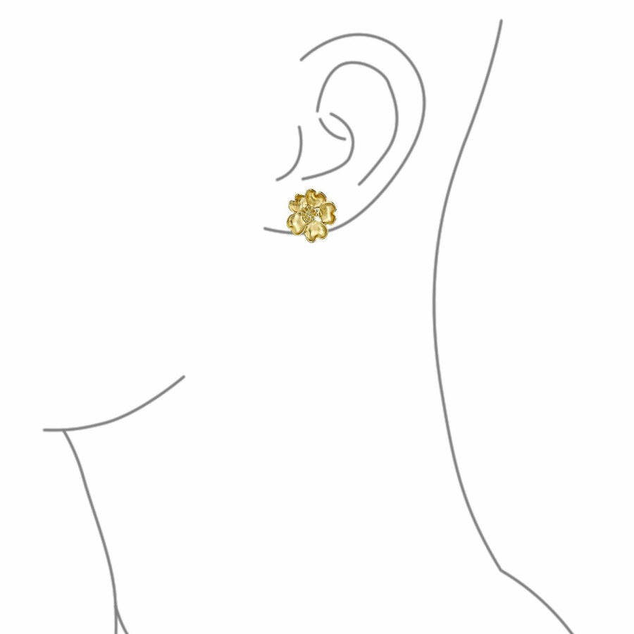 Shop Women Bling Jewelry Clip On Earrings | Heart Petals Flower Cz Clip On Earring Ears Matte Gold Plated Brass