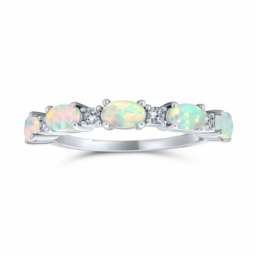 Shop Women Bling Jewelry Stacking Eternity Rings | Leaf Cz Eternity Oval Opal Band Ring Gold 925