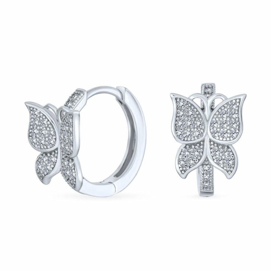 Shop Women Bling Jewelry Stud Earrings | Pave Cz Garden Butterfly Huggie Hoop Stud Earrings 925 Sterling