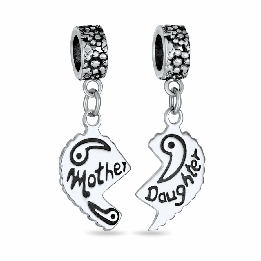 Shop Women Bling Jewelry Dangle Beads | Bff Mom Daughter 2Pc Split Heart Dangle Bead Charm Sterling Silver