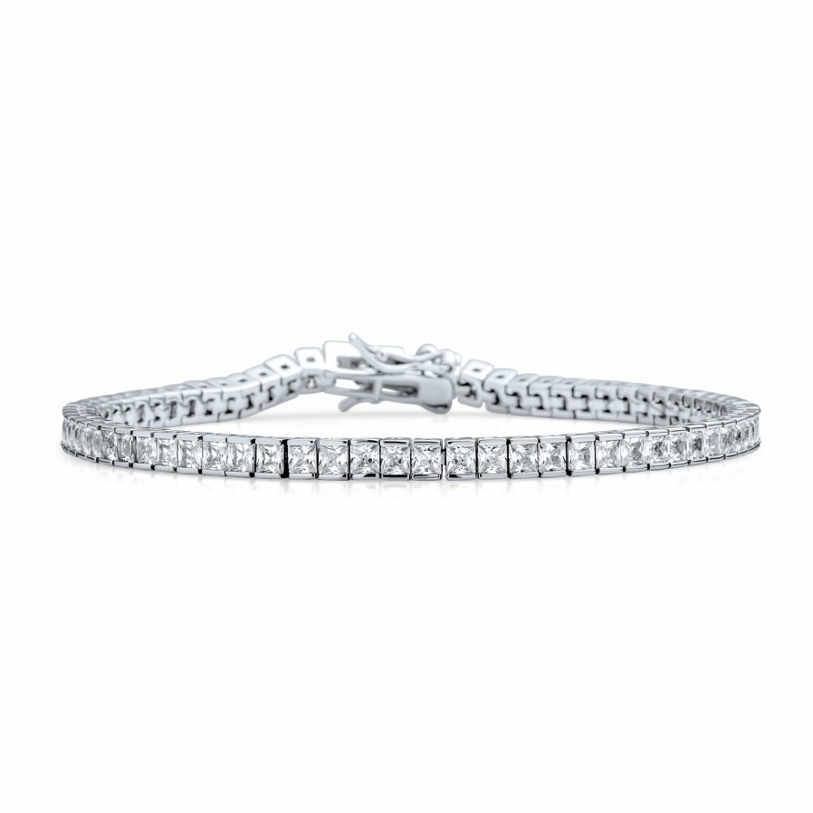 Shop Women Bling Jewelry Tennis Bracelets | Classic Channel Set Square Cz Bridal Tennis Bracelet Sterling Silver