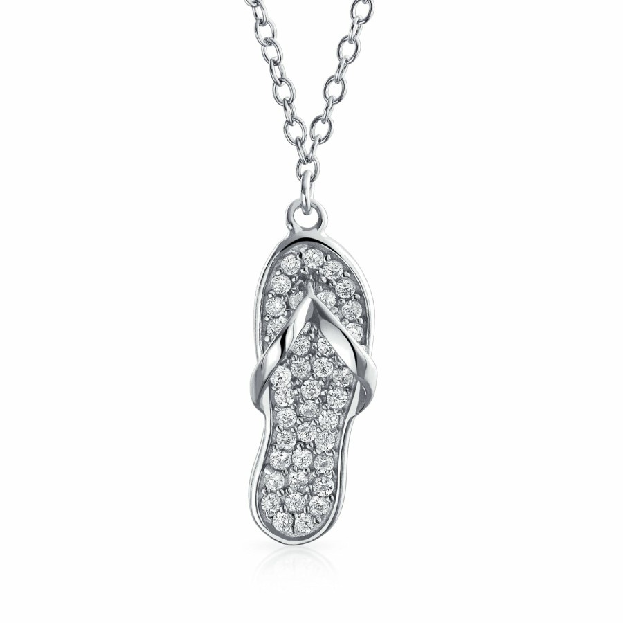 Shop Women Bling Jewelry Pendant Necklaces | Flip Flop Sandal Pendant Cz Plated .925 Sterling Necklace