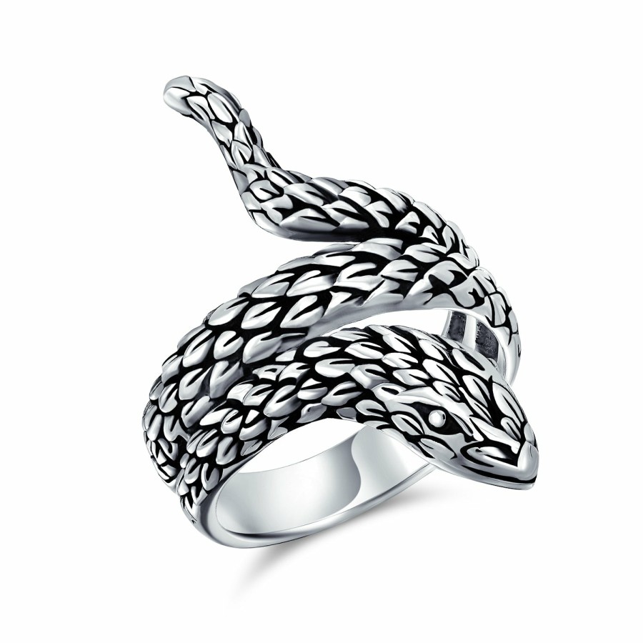 Shop Men Bling Jewelry Mens Engravable Rings | Unisex Boho Fashion Wrap Around Serpent Snake Ring .925 Sterling Silver