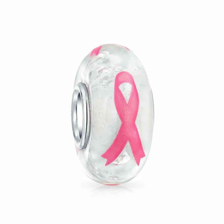 Shop Women Bling Jewelry Glass Crystal Beads | Ribbon Breast Cancer Survivor Charm Bead .925 Sterling