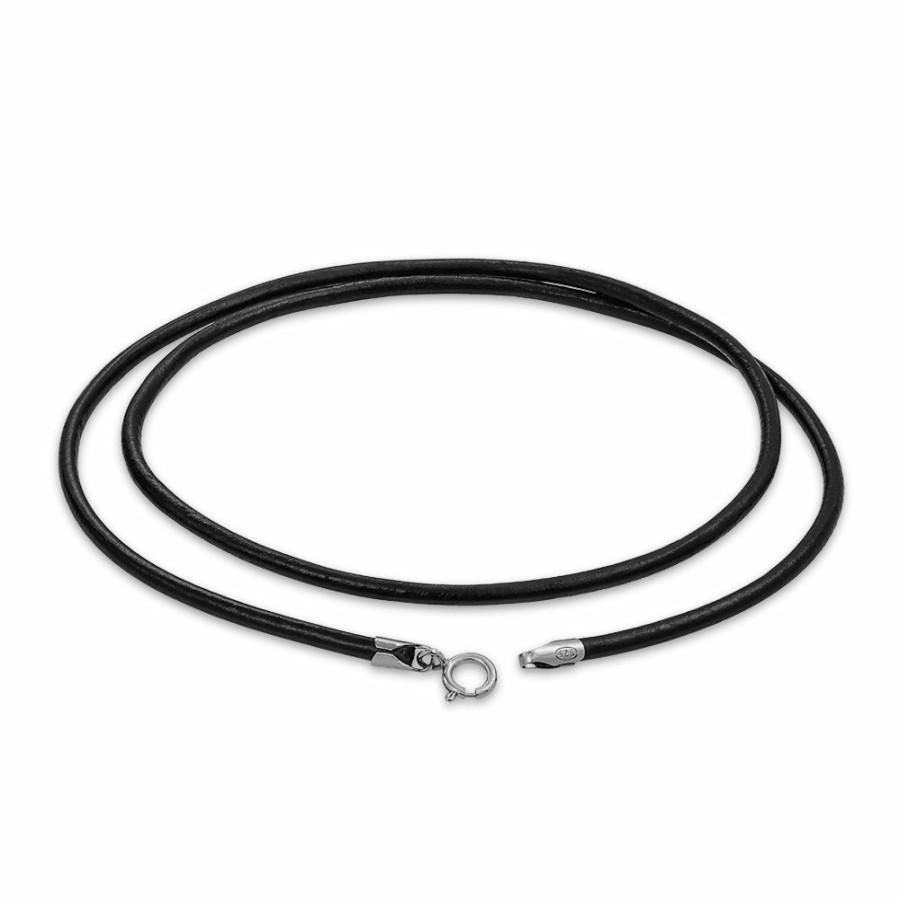 Shop Women Bling Jewelry Chains Necklaces | Unisex Genuine Leather Cord Necklace .925 Silver Clasp 14 -24 Inch