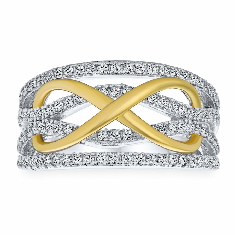 Shop Women Bling Jewelry Statement Cocktail Rings | Art Deco Cz Baguette Infinity Criss Cross Multi Band Ring Gold & Silver Plated