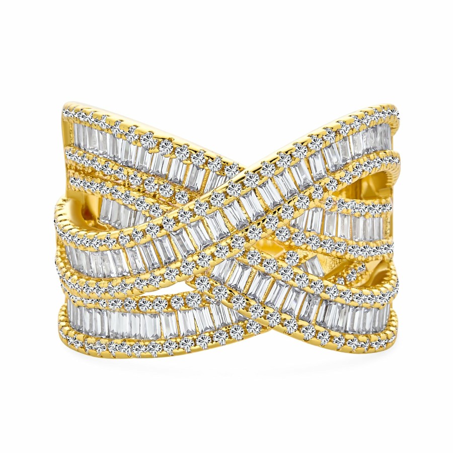 Shop Women Bling Jewelry Statement Cocktail Rings | Art Deco Cz Baguette Infinity Criss Cross Multi Band Ring Gold & Silver Plated