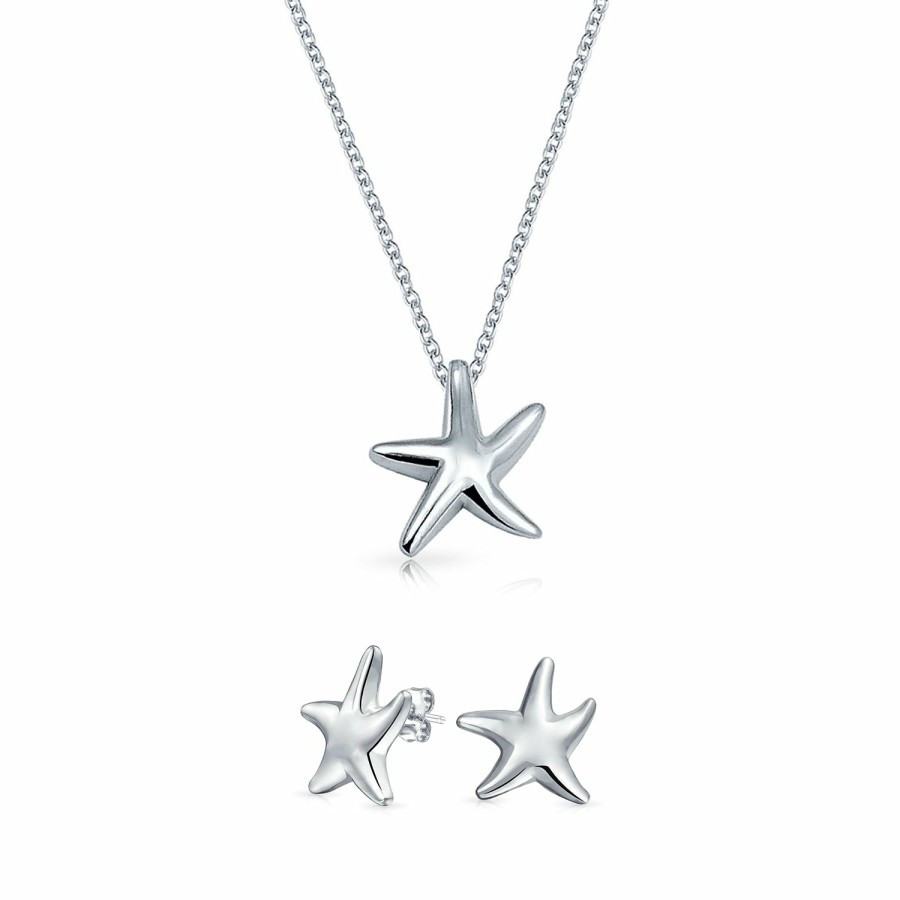 Shop Women Bling Jewelry Pendant Necklaces | Beach Nautical Jewelry Set Starfish Pendant Stud Earrings .925