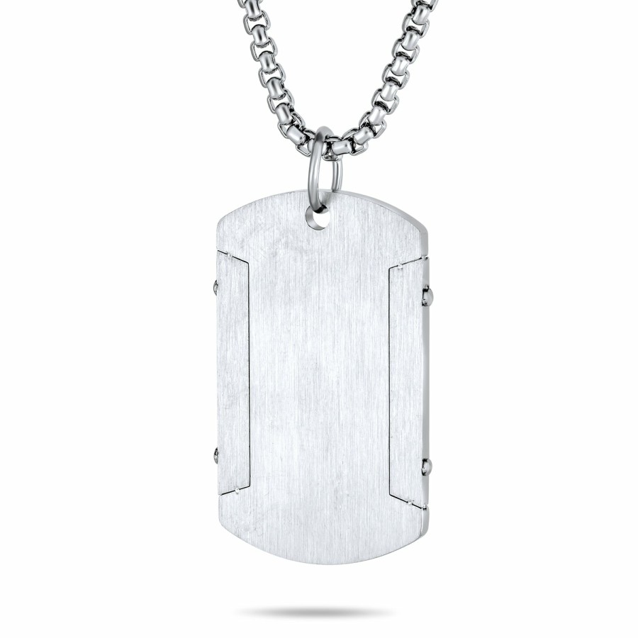 Shop Men Bling Jewelry Mens Engravable Necklaces | Mens Quote Mantra Serenity Prayer Dog Tag Silver Tone Stainless Steel