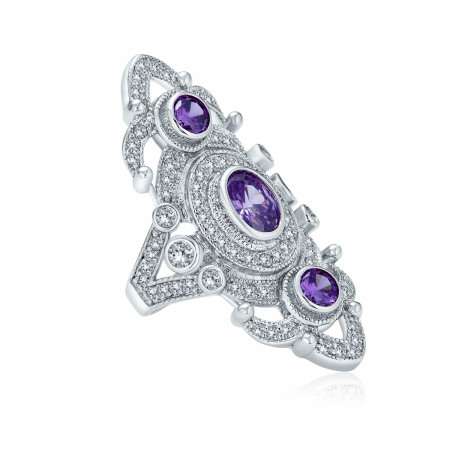 Shop Women Bling Jewelry Statement Cocktail Rings | Purple Armor Full Finger Ring Imitation Amethyst Cz Silver Plated