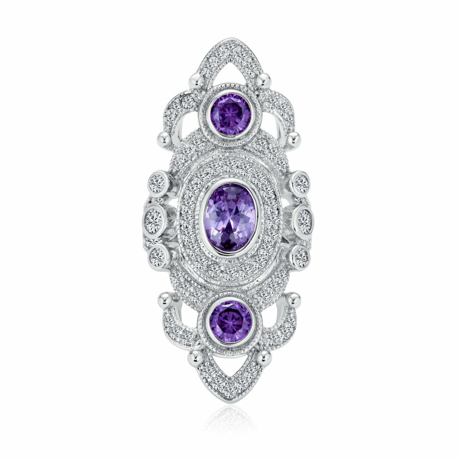 Shop Women Bling Jewelry Statement Cocktail Rings | Purple Armor Full Finger Ring Imitation Amethyst Cz Silver Plated