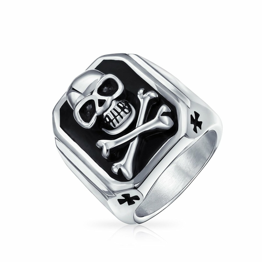 Shop Men Bling Jewelry Mens Rings | Large Men'S Skull Crossbones Signet Ring Or Pendant Stainless Steel