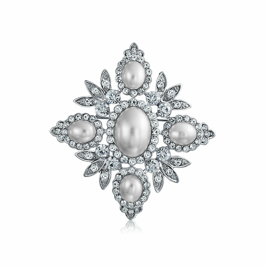 Shop Women Bling Jewelry Pins & Brooches | Large Vintage Fashion Crystal Pearl Royal Queen Crown Brooch Pin