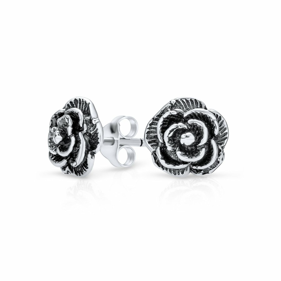 Shop Women Bling Jewelry Stud Earrings | Garden Black Rose Sunflower Stud Earrings Oxidized 925 Sterling