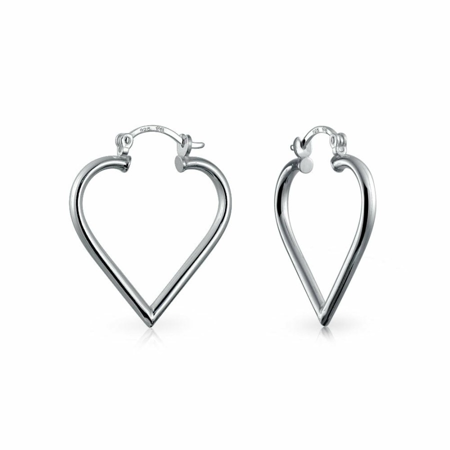 Shop Women Bling Jewelry Hoops Huggies Earrings | Large Heart Tube Big Hoop Earrings Sterling Silver Hinged Notched Post