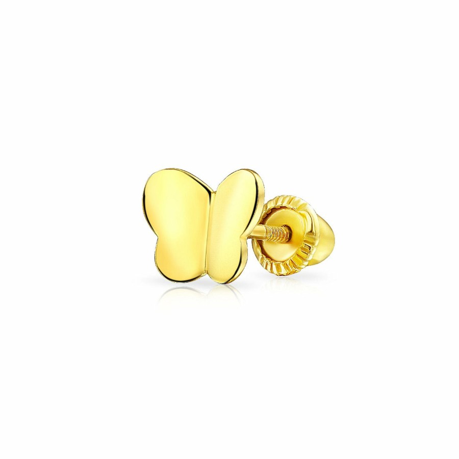 Shop Women Bling Jewelry Stud Earrings | Butterfly Cartilage 1 Piece Earring Real 14K Yellow Gold Screwback