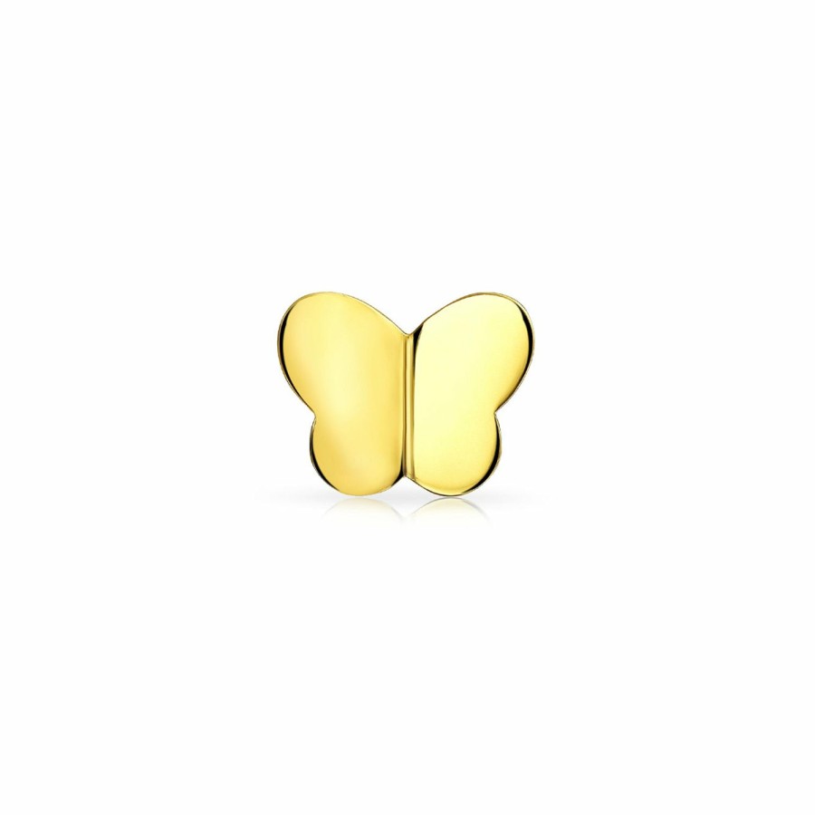 Shop Women Bling Jewelry Stud Earrings | Butterfly Cartilage 1 Piece Earring Real 14K Yellow Gold Screwback