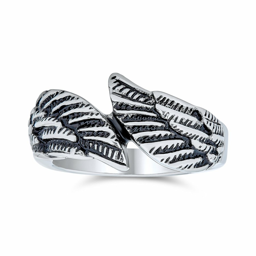 Shop Women Bling Jewelry Engravable Rings | Men'S Initials Monogram Heart Feather Angel Wing Band Ring Oxidized