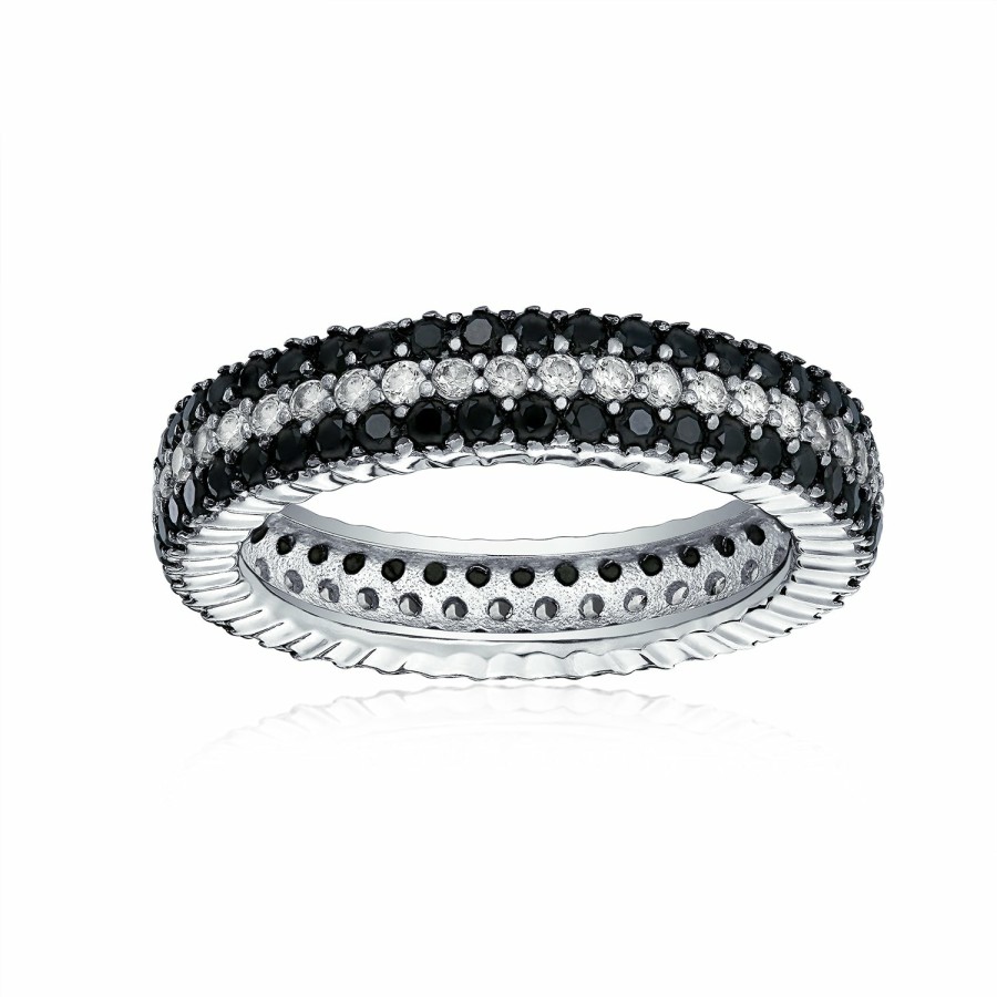 Shop Women Bling Jewelry Unique Rings | Two Tone Black And White Pave Eternity Band Ring .925Sterling Silver