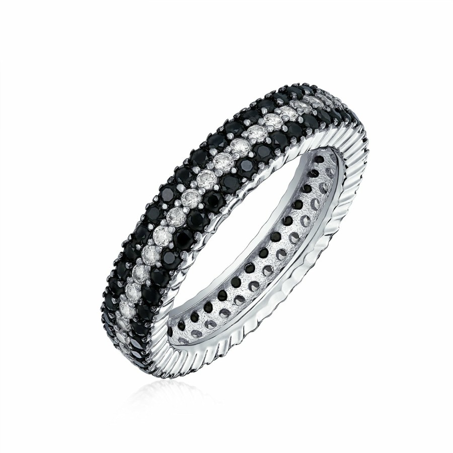 Shop Women Bling Jewelry Unique Rings | Two Tone Black And White Pave Eternity Band Ring .925Sterling Silver