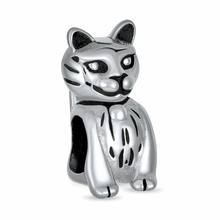 Shop Women Bling Jewelry Unique Charms | Sitting Kitten Kitty Pet Animal Lover Cat Dangle Charm Bead .925 Silver