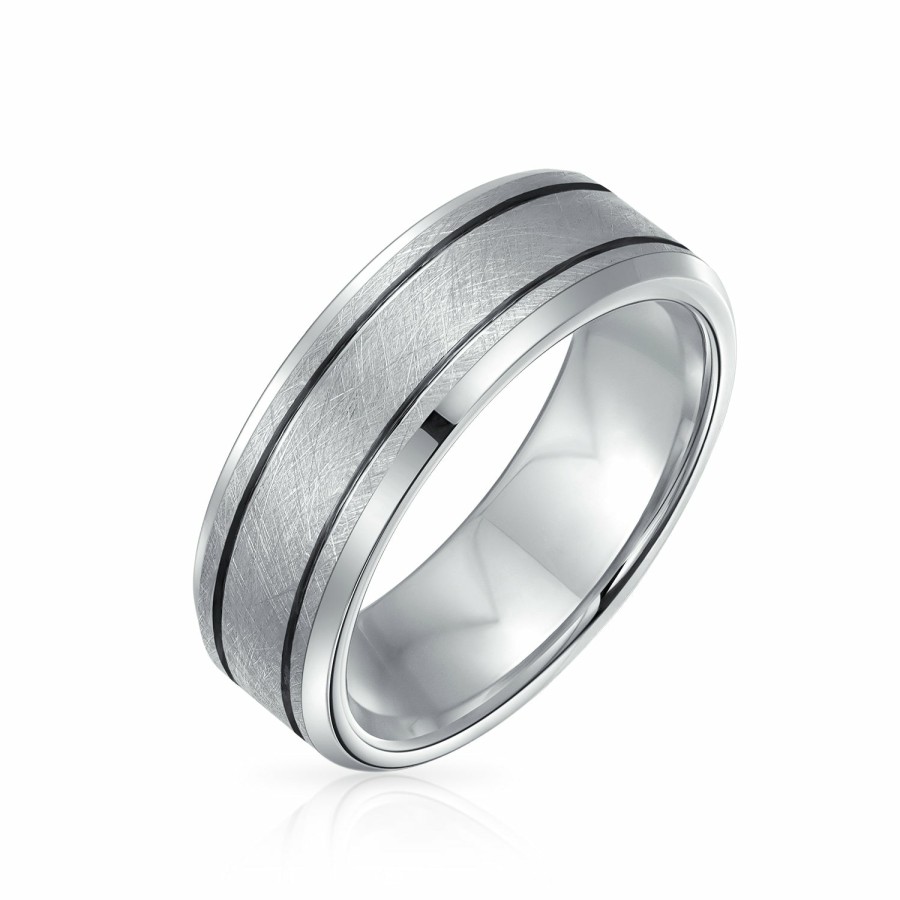 Shop Men Bling Jewelry Mens Engravable Rings | Matte Center Stripe Couple Wedding Band Titanium Rings Tone 8Mm