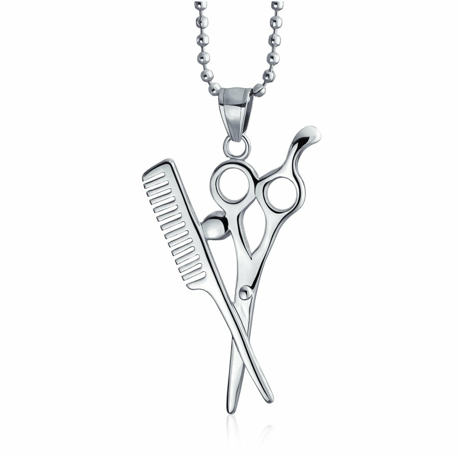 Shop Women Bling Jewelry Pendant Necklaces | Unisex Hair Stylist Scissors Comb Crystal Pendant Necklace Stainless Steel