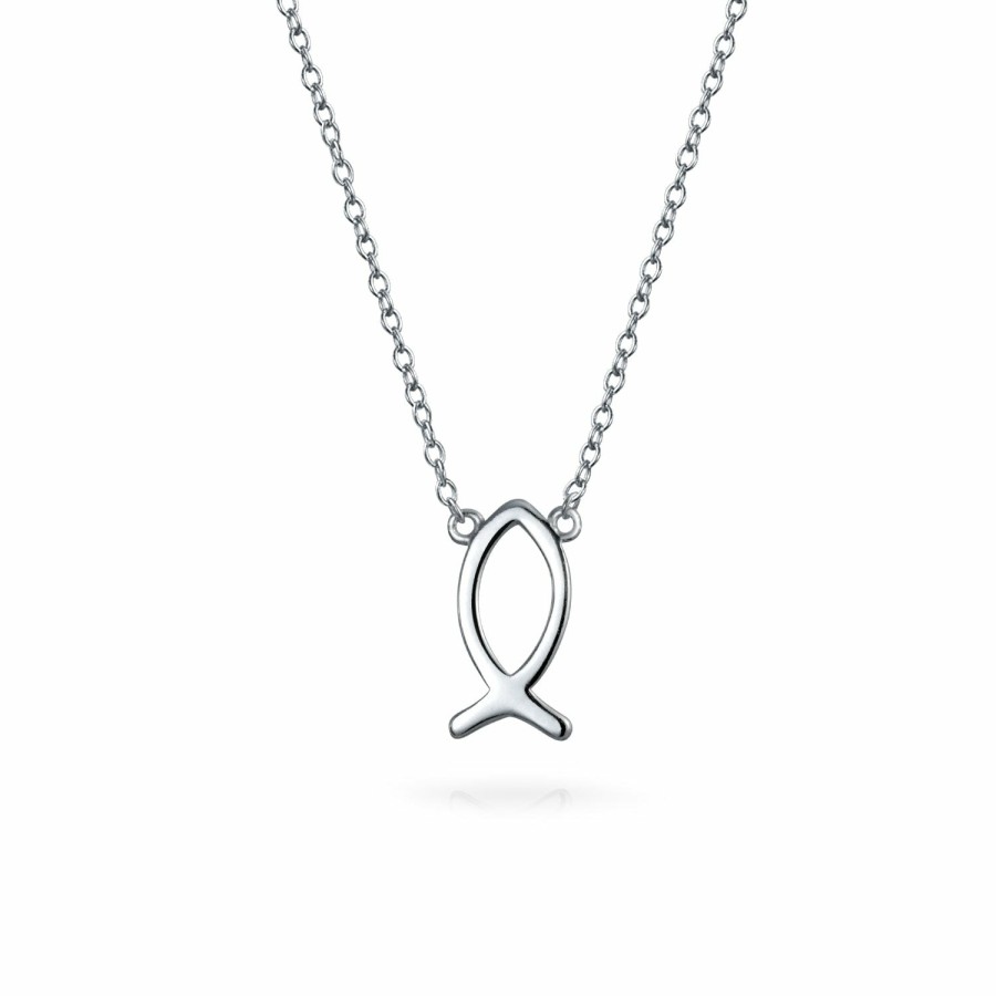 Shop Women Bling Jewelry | Tiny Religious Jesus Fish Ichthys Pendant .925 Sterling Necklace Pendant