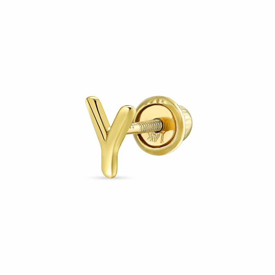 Shop Women Bling Jewelry Abc Initial | Alphabet Letter Initial Cartilage 1 Piece Stud Earring Real 14K Gold