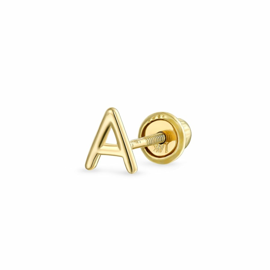 Shop Women Bling Jewelry Abc Initial | Alphabet Letter Initial Cartilage 1 Piece Stud Earring Real 14K Gold