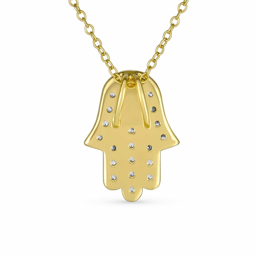 Shop Women Bling Jewelry Delicate Pendant Necklaces | Hamsa Hand Evil Eye Pendant Necklace 12K Gold Plated Sterling Silver