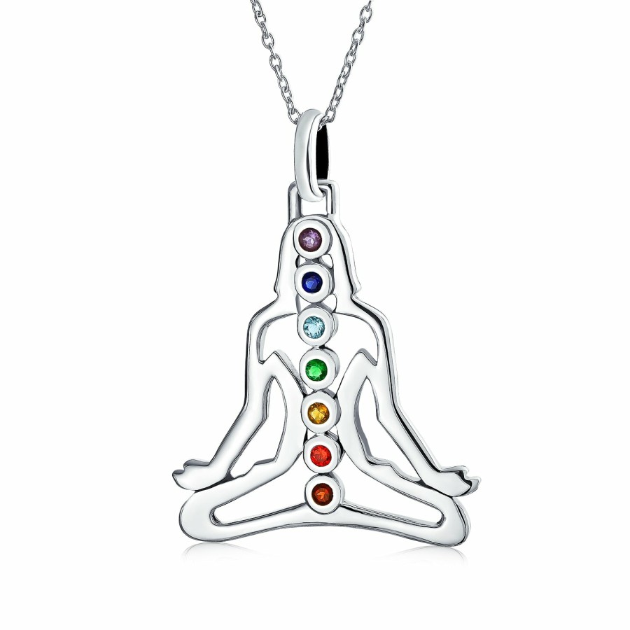 Shop Women Bling Jewelry Pendant Necklaces | Thai Sitting Buddha Chakra Cz Sterling Silver Pendant Necklace Yogi