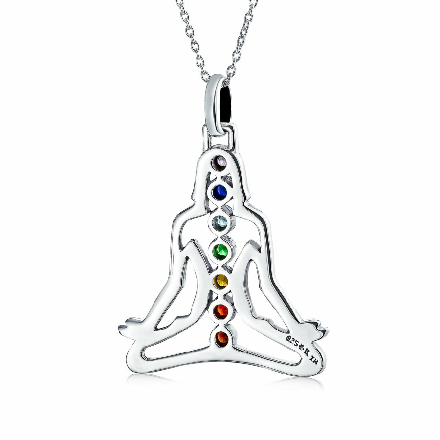 Shop Women Bling Jewelry Pendant Necklaces | Thai Sitting Buddha Chakra Cz Sterling Silver Pendant Necklace Yogi