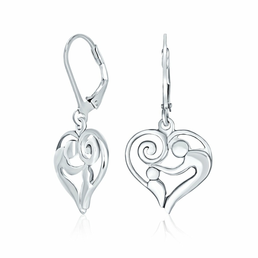 Shop Women Bling Jewelry Dangle Drop Earrings | Heart Mother Loving Child Dangle Earrings New Mother Sterling Silver