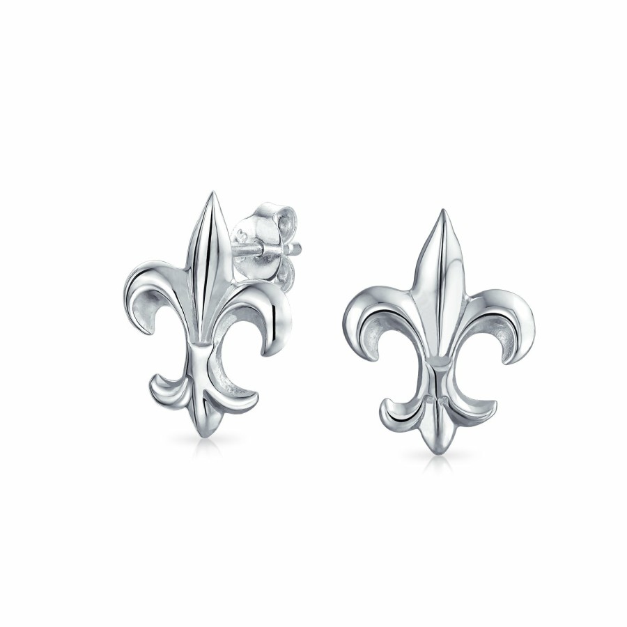 Shop Women Bling Jewelry Stud Earrings | Ancient Symbol Lily Flower Fleur De Lis Stud Earring Cz .925 Sterling