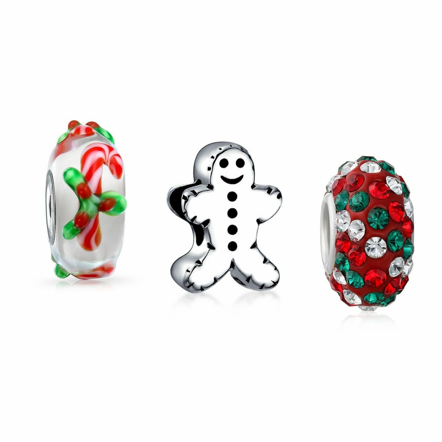 Shop Women Bling Jewelry Christmas Charms Beads | Fun Christmas Theme Bead Multi Charm Leather Red Bracelet .925 Silver