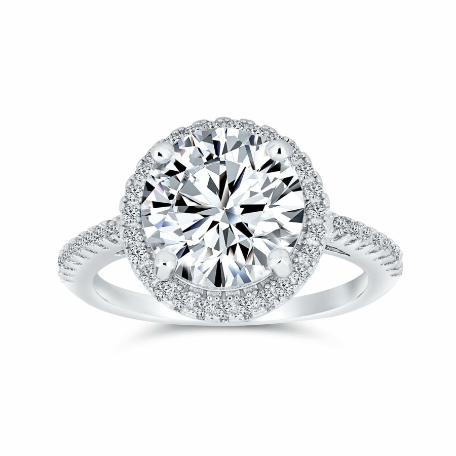 Shop Women Bling Jewelry Engagement Rings | 3Ct Solitaire Aaa Cz Halo Engagement Ring Band .925Sterling Silver