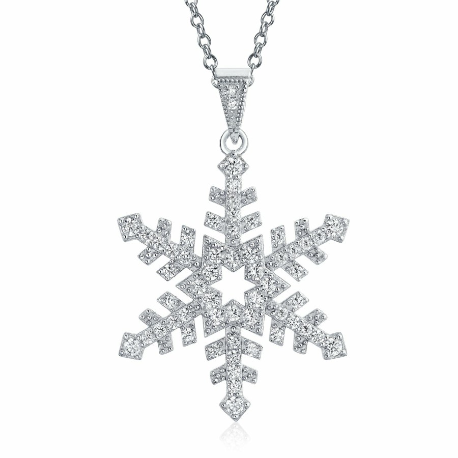 Shop Women Bling Jewelry Pendant Necklaces | Winter Holiday Large Branch Christmas Snowflake Pendant Necklace