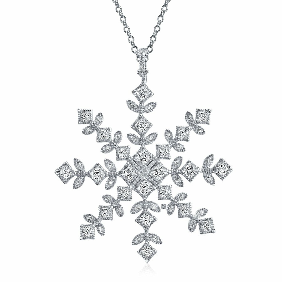 Shop Women Bling Jewelry Pendant Necklaces | Winter Holiday Large Branch Christmas Snowflake Pendant Necklace