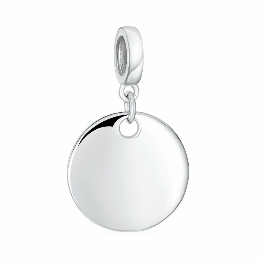 Shop Women Bling Jewelry Dangle Beads | Plain Round Circle Disc Dangle Charm Bead .925Sterling Silver