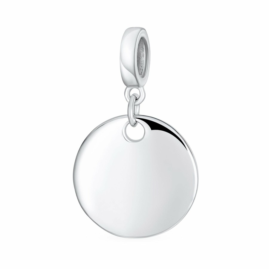 Shop Women Bling Jewelry Dangle Beads | Plain Round Circle Disc Dangle Charm Bead .925Sterling Silver